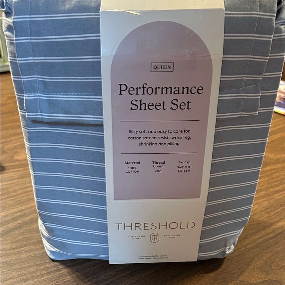 Threshold Blue and White Striped Performance Sheet Set - Queen